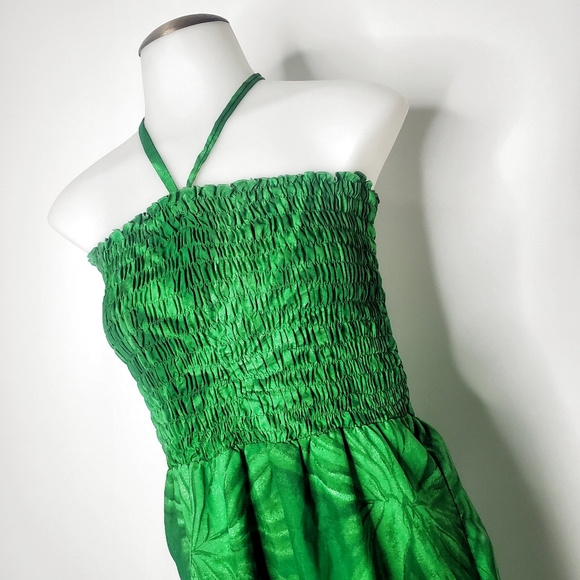 Green Sunburst/ Leaf Halter Strapless Beach Tube Dress - Picture 5 of 7